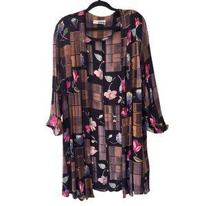 CM Shapes Vintage Floral Plaid Open Front Cardigan Duster Jacket